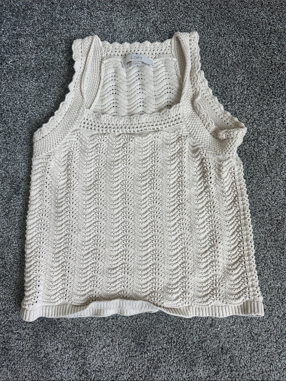 LOFT Cream Open-Knit Square Neck Tank
